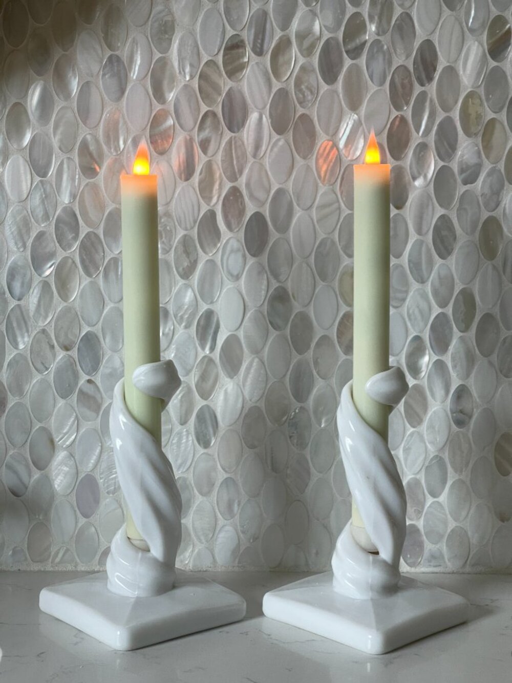Vintage Westmoreland 1933 Spiral Milk Glass Candlesticks Pair